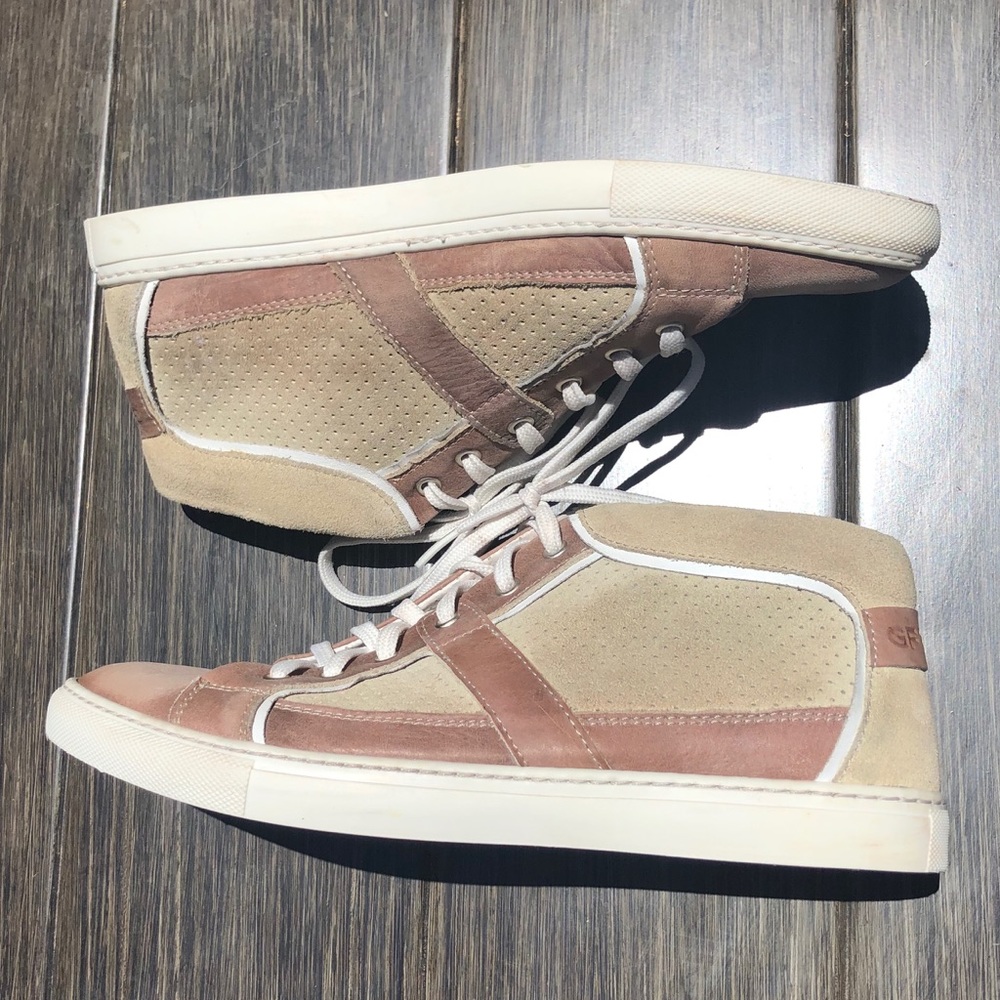 GF Ferre Tan Leather & Suede Mid Sneakers NWOB 42